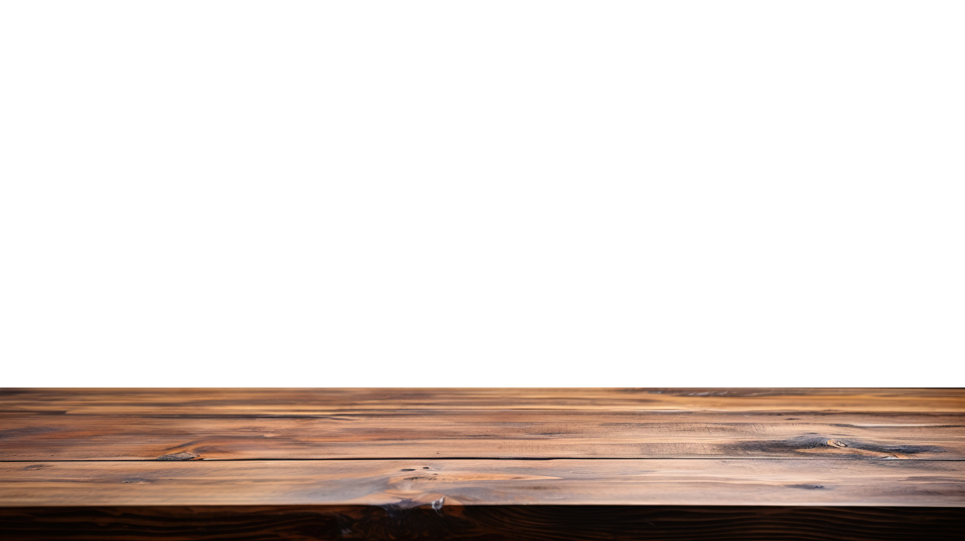 a front view of a dark rustic brown, empty wooden table with