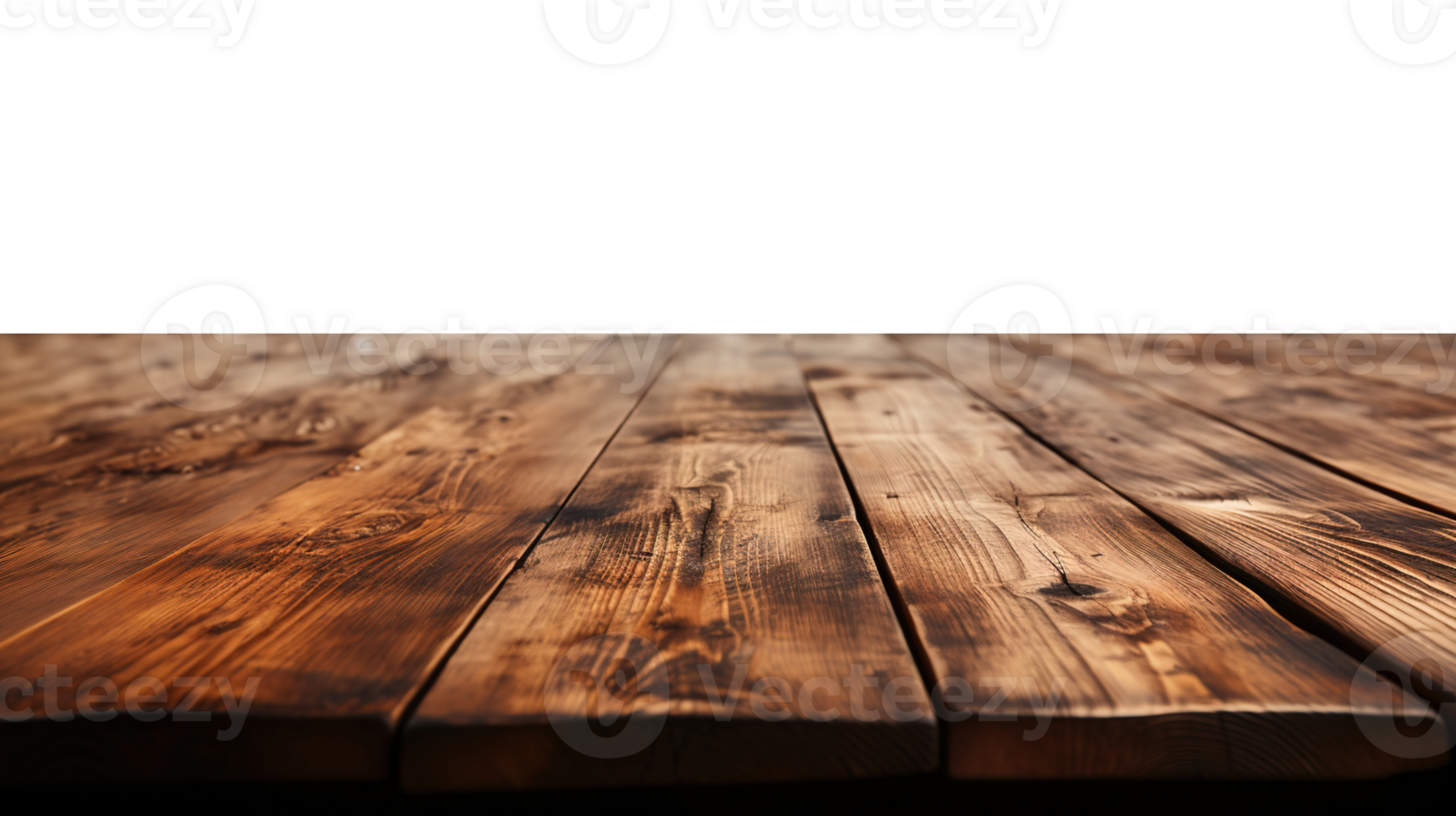 a front view of a dark rustic brown, empty wooden table with transparent background, serving as a blank wood table mockup, Ai generative png