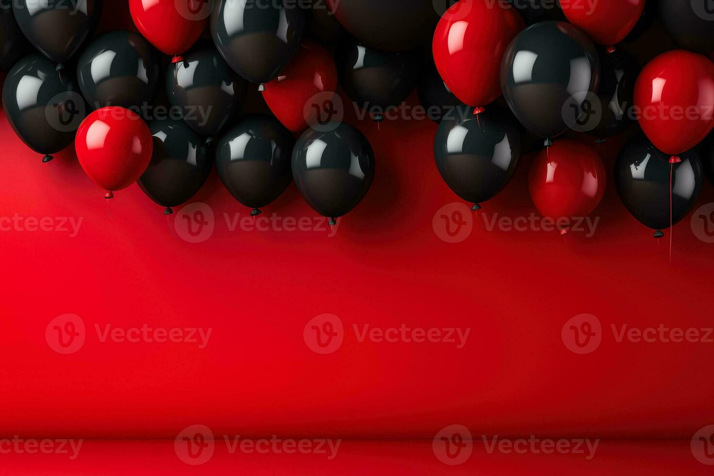 Black friday sale banner with dark shiny balloons on red background with place for text photo