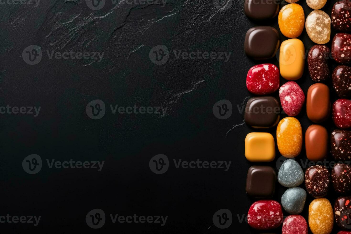 Delicious candy bars dark background with empty space for text photo