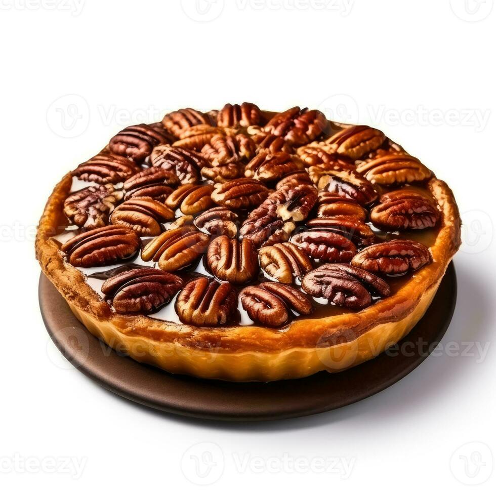 Delicious Pecan Pie isolated on white background photo