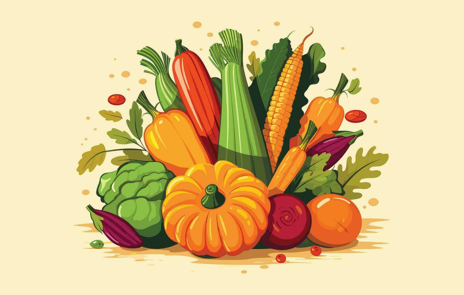 Autumn pumpkins and leaves arrangement,Cute autumn color pumpkins,Pumpkin in flat style. Vegetable from the farm. vector