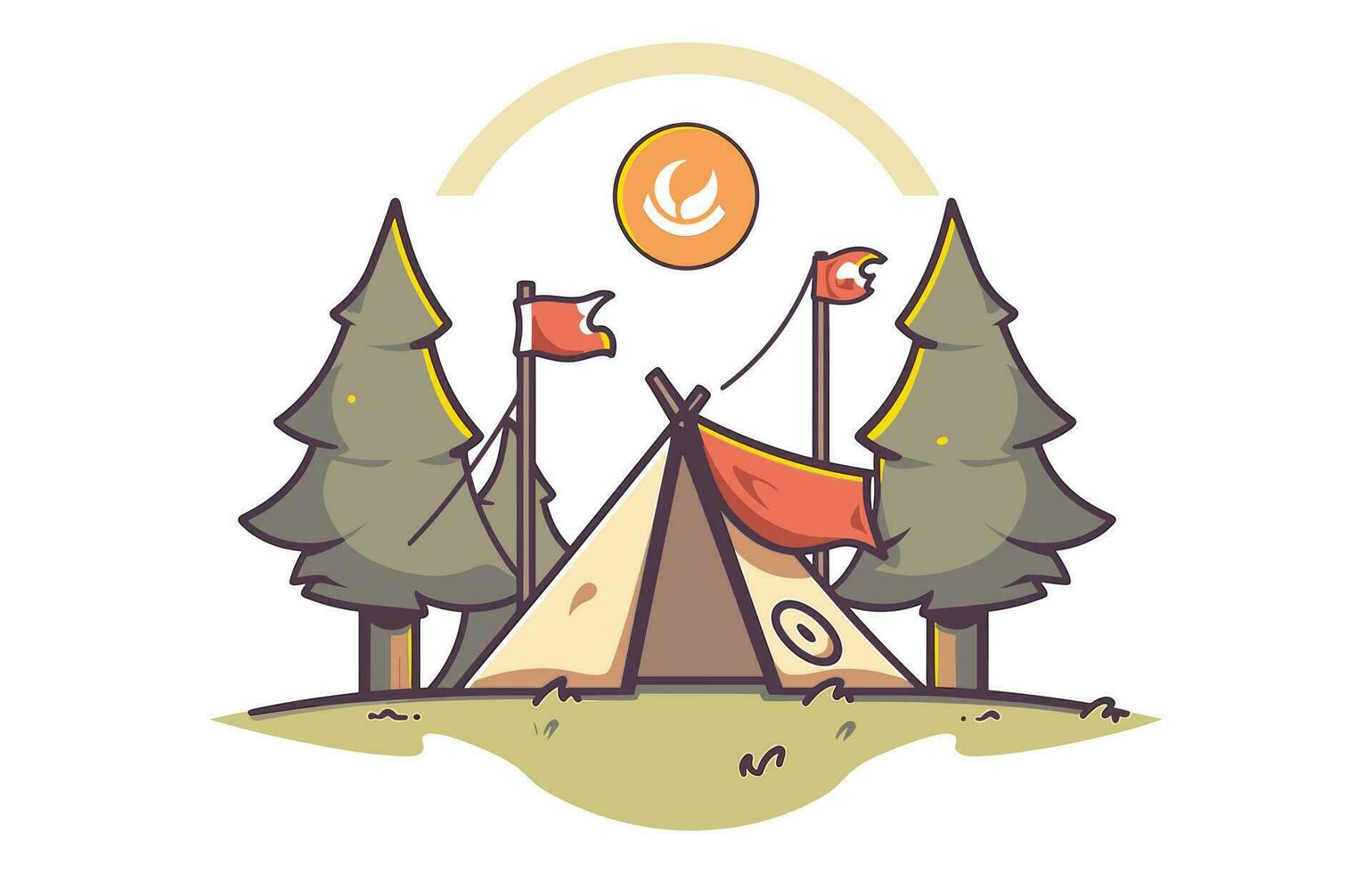 River Camp Flag flat vector icon, Camp flag silhouette , Camp flag illustration