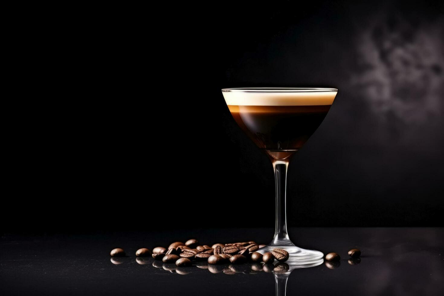 Ideal espresso martini cocktail dark background with empty space for text photo