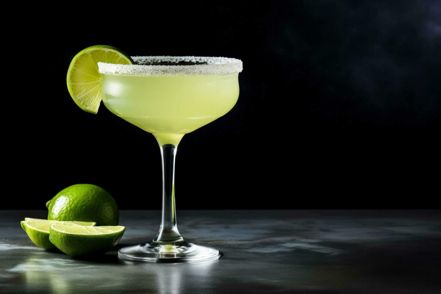 Ideal margarita cocktail dark background with empty space for text photo