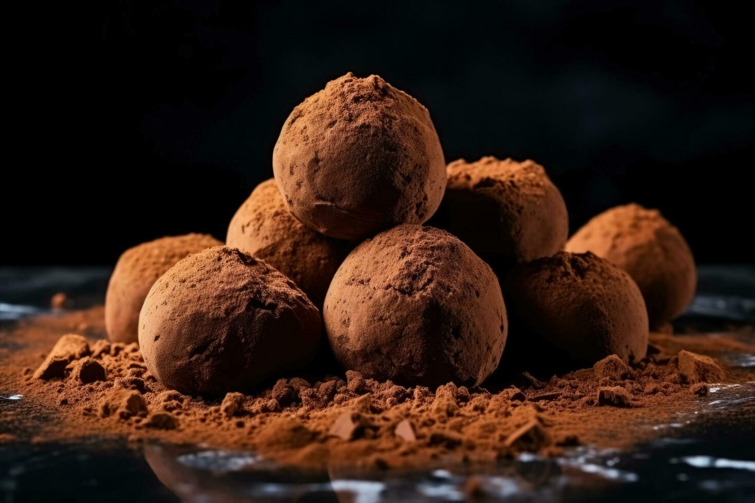 Delicious truffles dark background with empty space for text photo