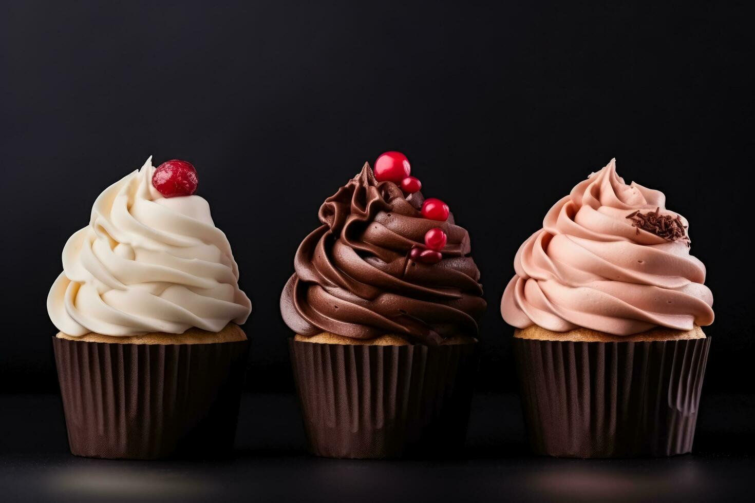 Delicious cupcakes dark background with empty space for text photo