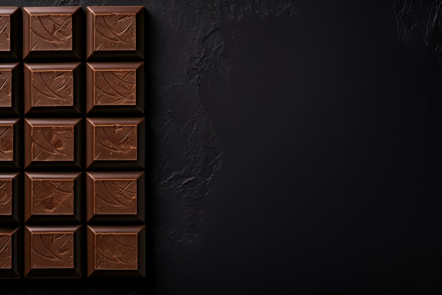 Delicious Swiss Chocolate dark background with empty space for text photo