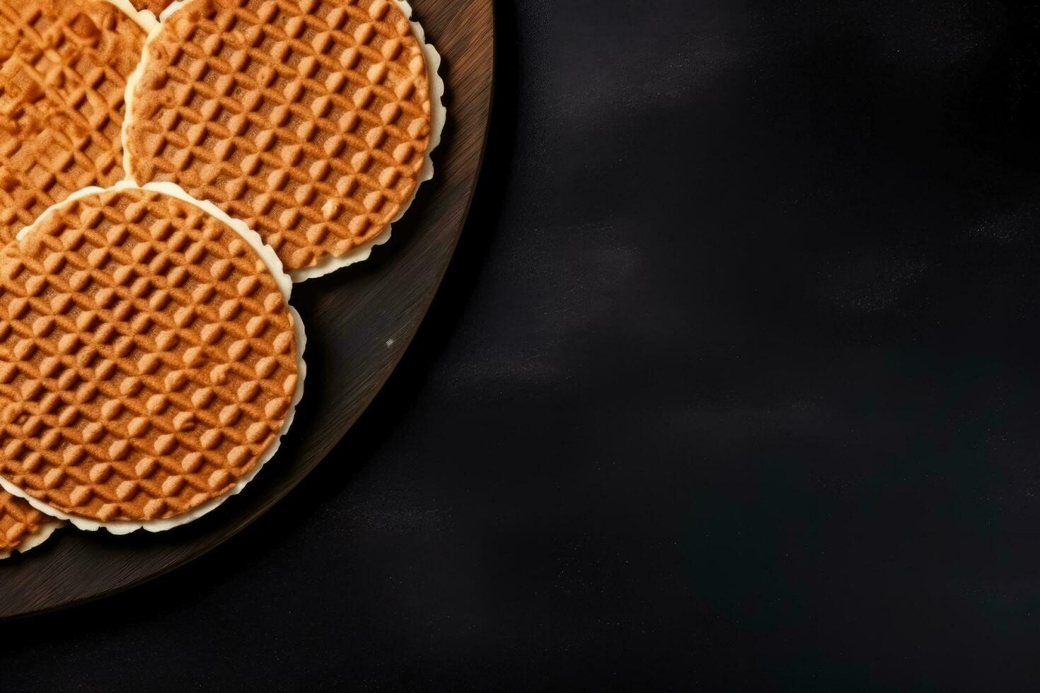 Delicious Stroopwafels dark background with empty space for text photo