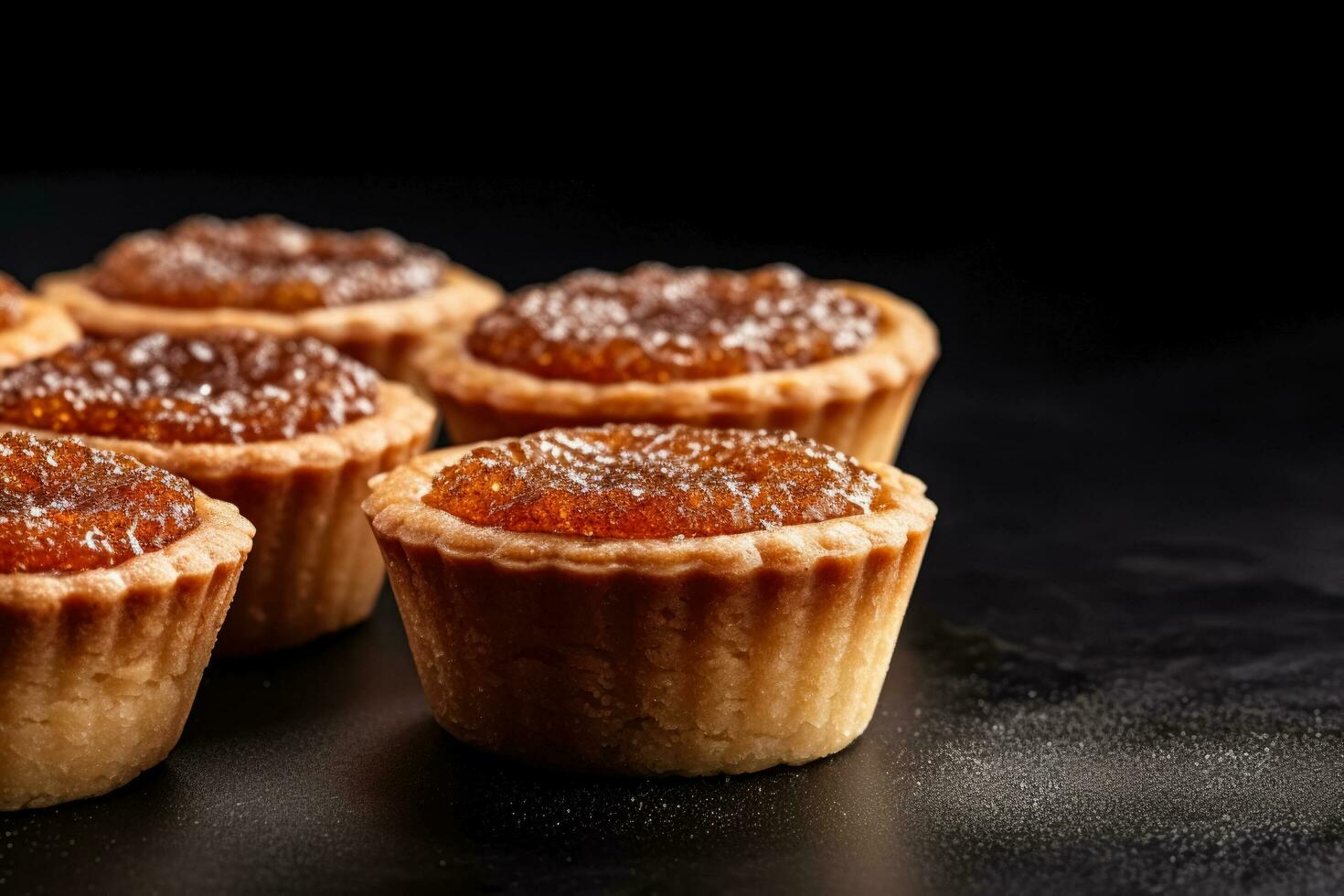 Delicious Butter Tarts dark background with empty space for text photo