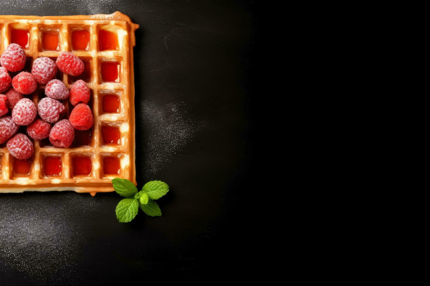 Delicious Belgian Waffles dark background with empty space for text photo