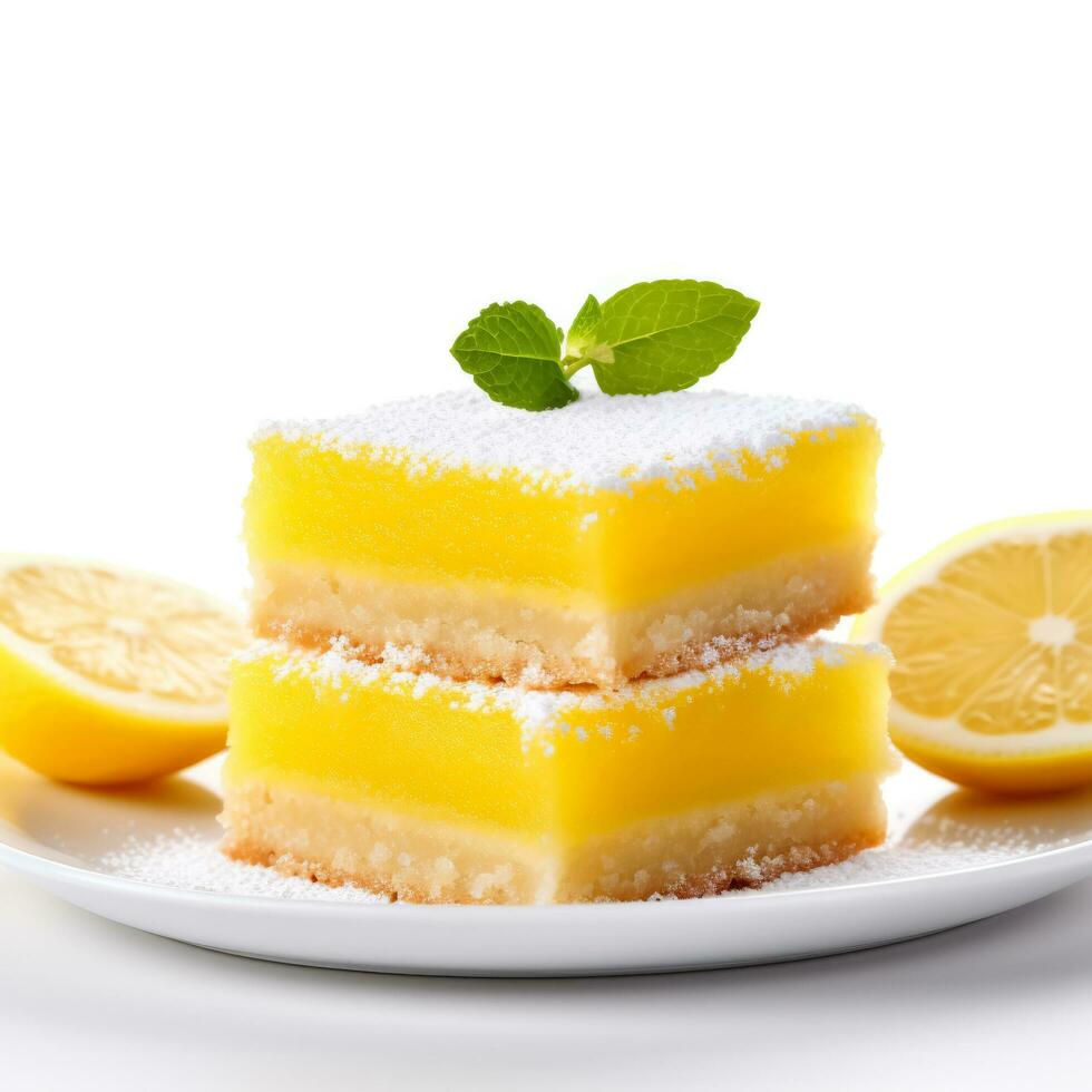 delicioso limón barras aislado en blanco antecedentes foto