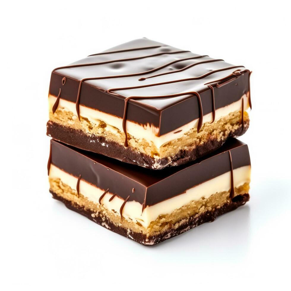 Delicious Nanaimo Bars isolated on white background photo