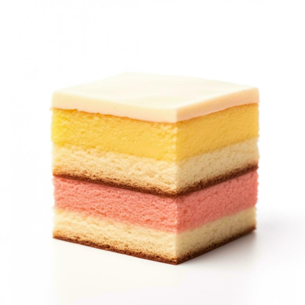 delicioso Battenberg pastel aislado en blanco antecedentes foto