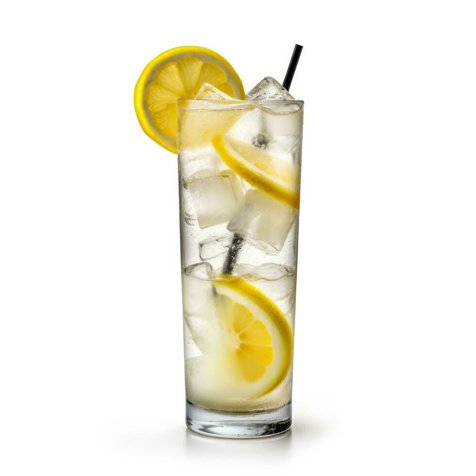 Ideal tom collins cocktail isolated on white background photo