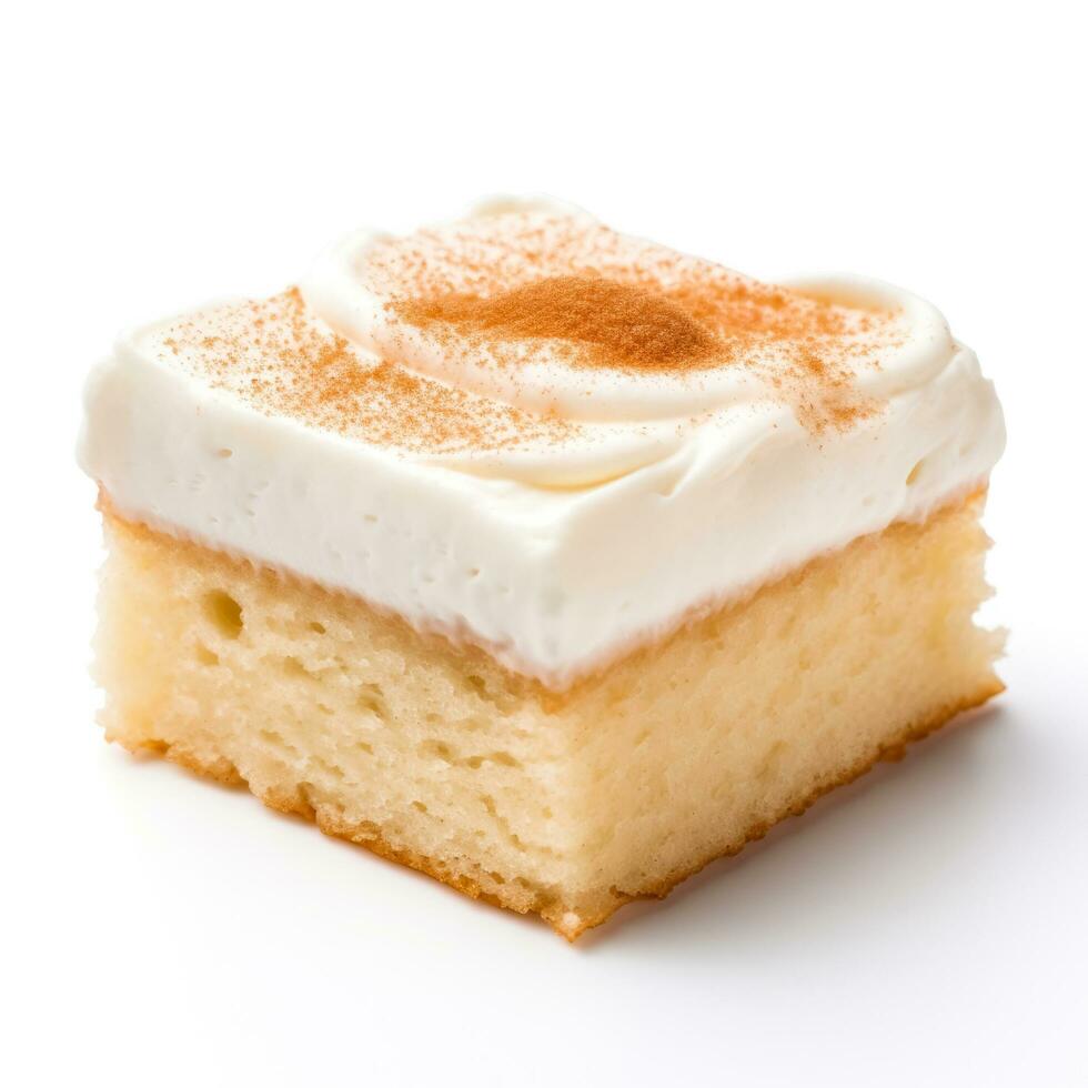 Delicious Tres Leches Cake isolated on white background photo