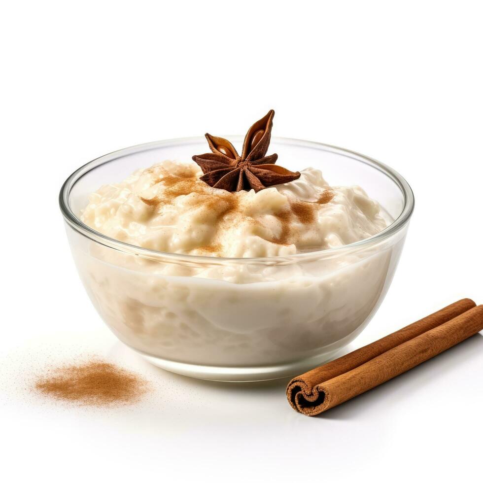 Delicious Rice Pudding isolated on white background photo