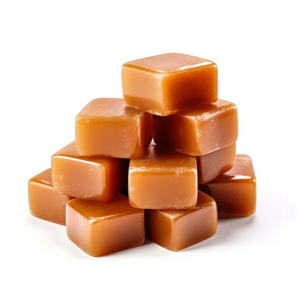 Delicious caramels isolated on white background photo