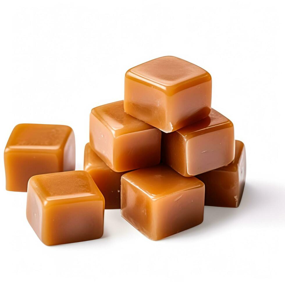 Delicious caramels isolated on white background photo