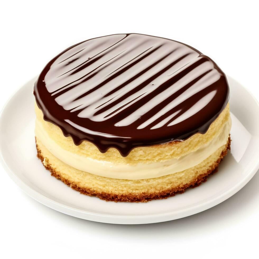 Delicious Boston Cream Pie isolated on white background photo