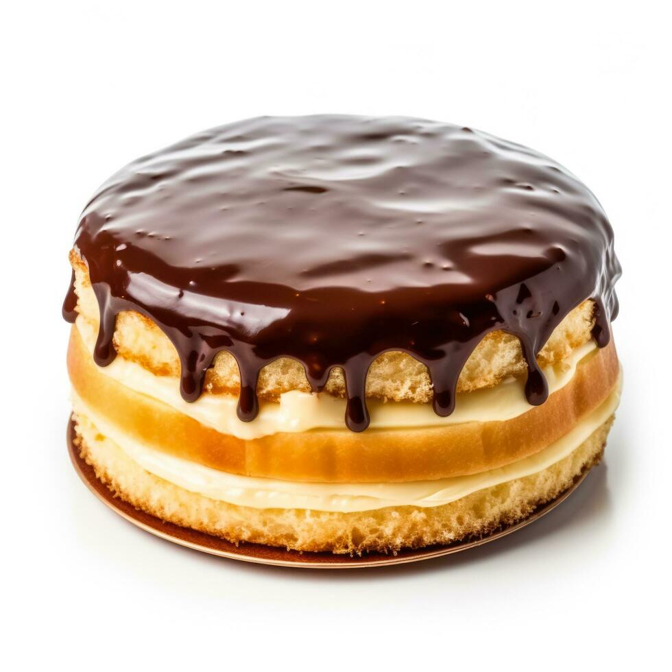 Delicious Boston Cream Pie isolated on white background photo