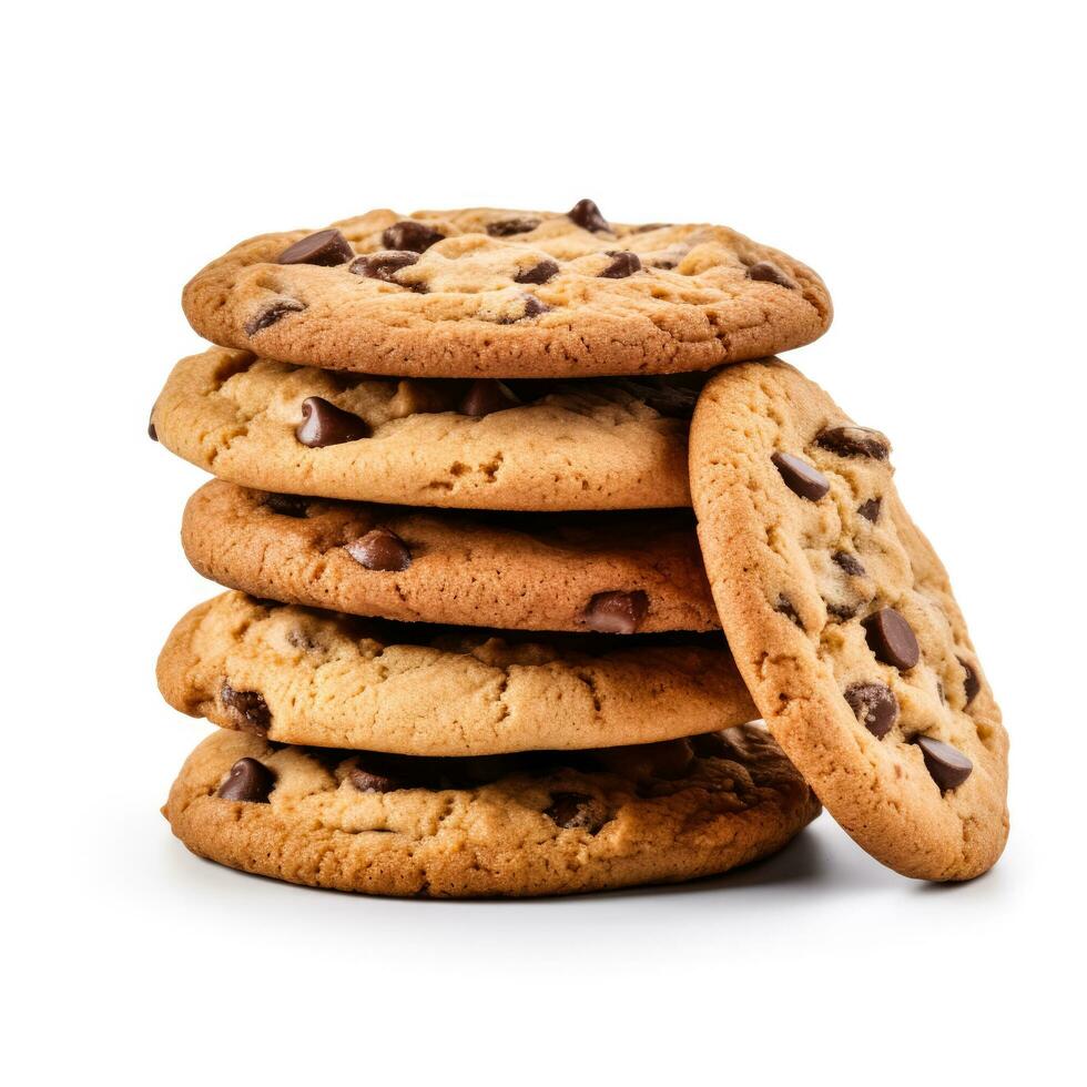 Delicious Chocolate Chip Cookies isolated on white background photo