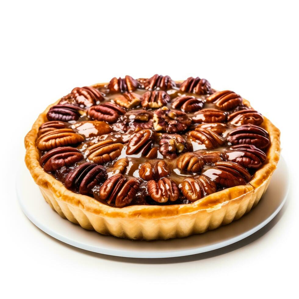 Delicious Pecan Pie isolated on white background photo