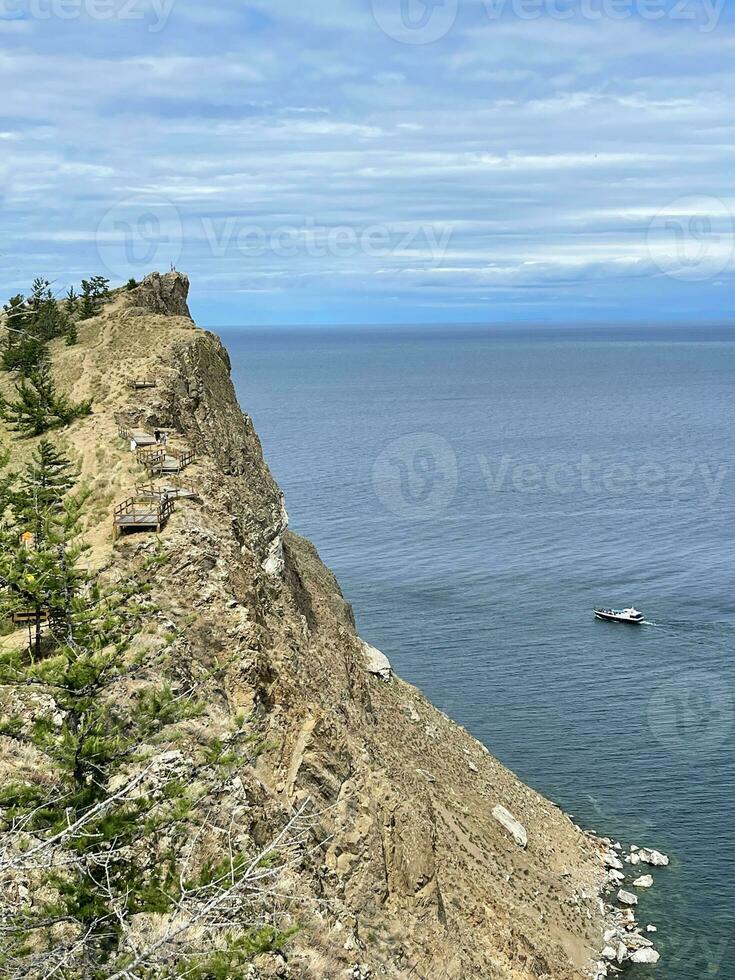 Beautiful view of Lake Baikal, Cape Khoboy, Olkhon, Russia photo