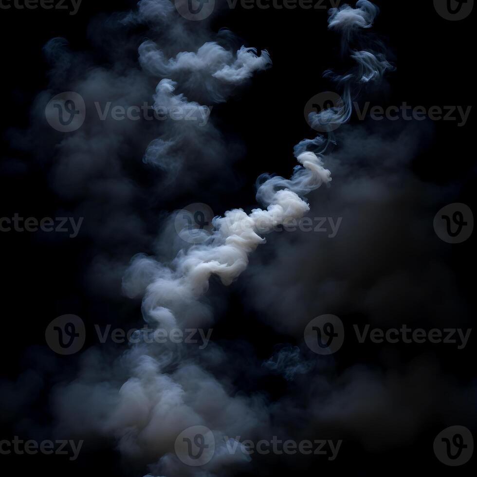 White smoke isolated on black background. Abstract white smoke texture. Design element.AI Generated. photo