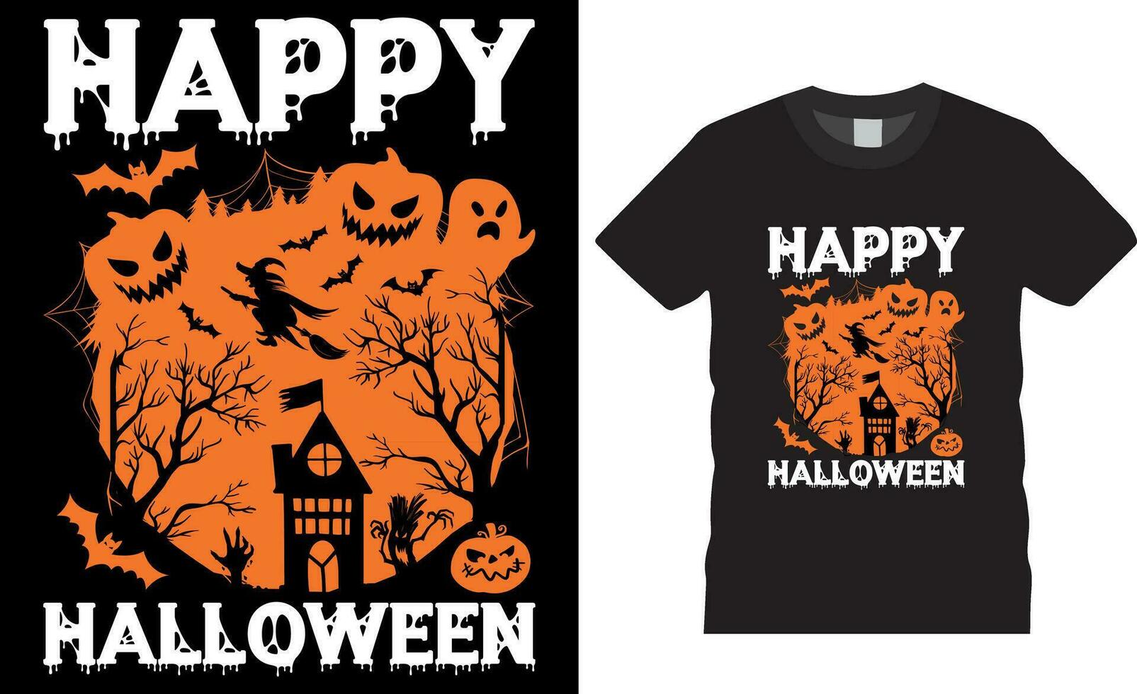 Premium Vector, Happy Halloween T-shirt design vector template. Happy Halloween