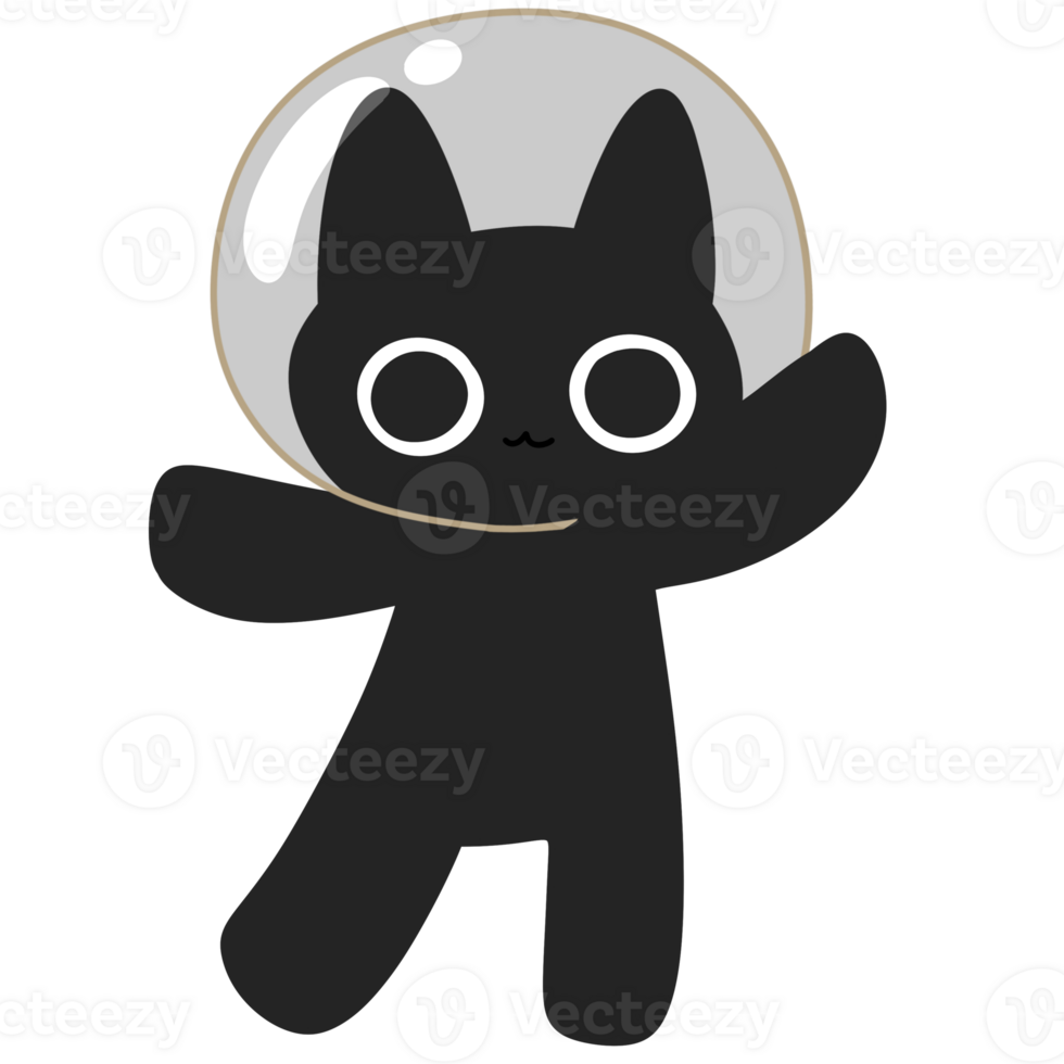 cute black cat astronaut in space png