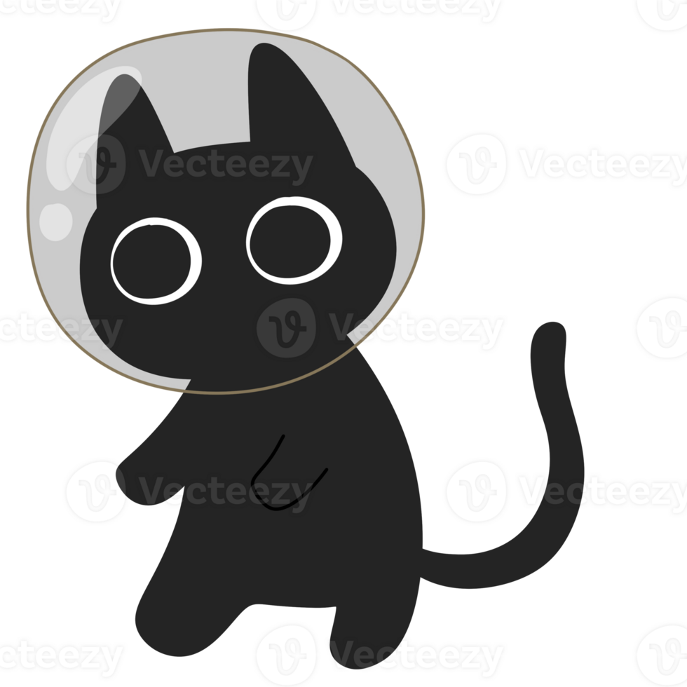 cute black cat astronaut in space png
