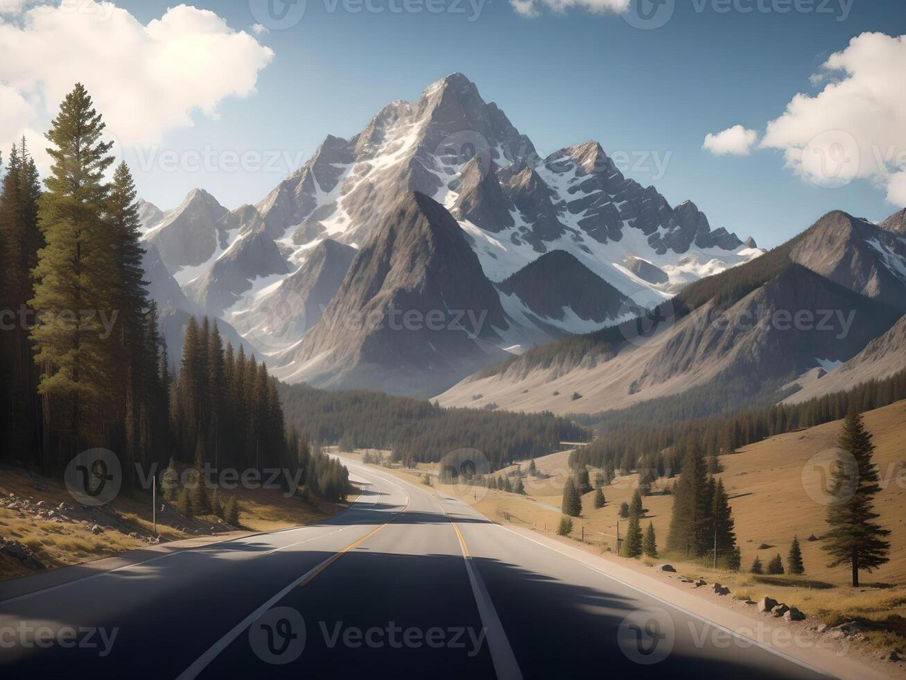 road to the mountains over country side landscape . . photo