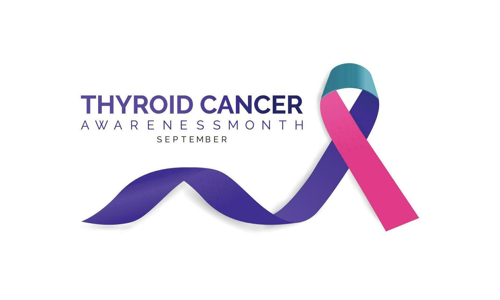 Thyroid cancer awareness month September. Calligraphy Poster Design. Realistic Teal and Pink and Blue Ribbon. September is Cancer Awareness Month. vector