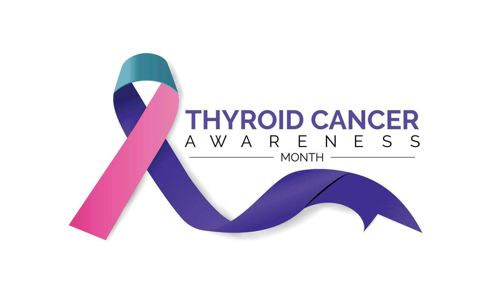 Thyroid cancer awareness month September. Calligraphy Poster Design. Realistic Teal and Pink and Blue Ribbon. September is Cancer Awareness Month. vector