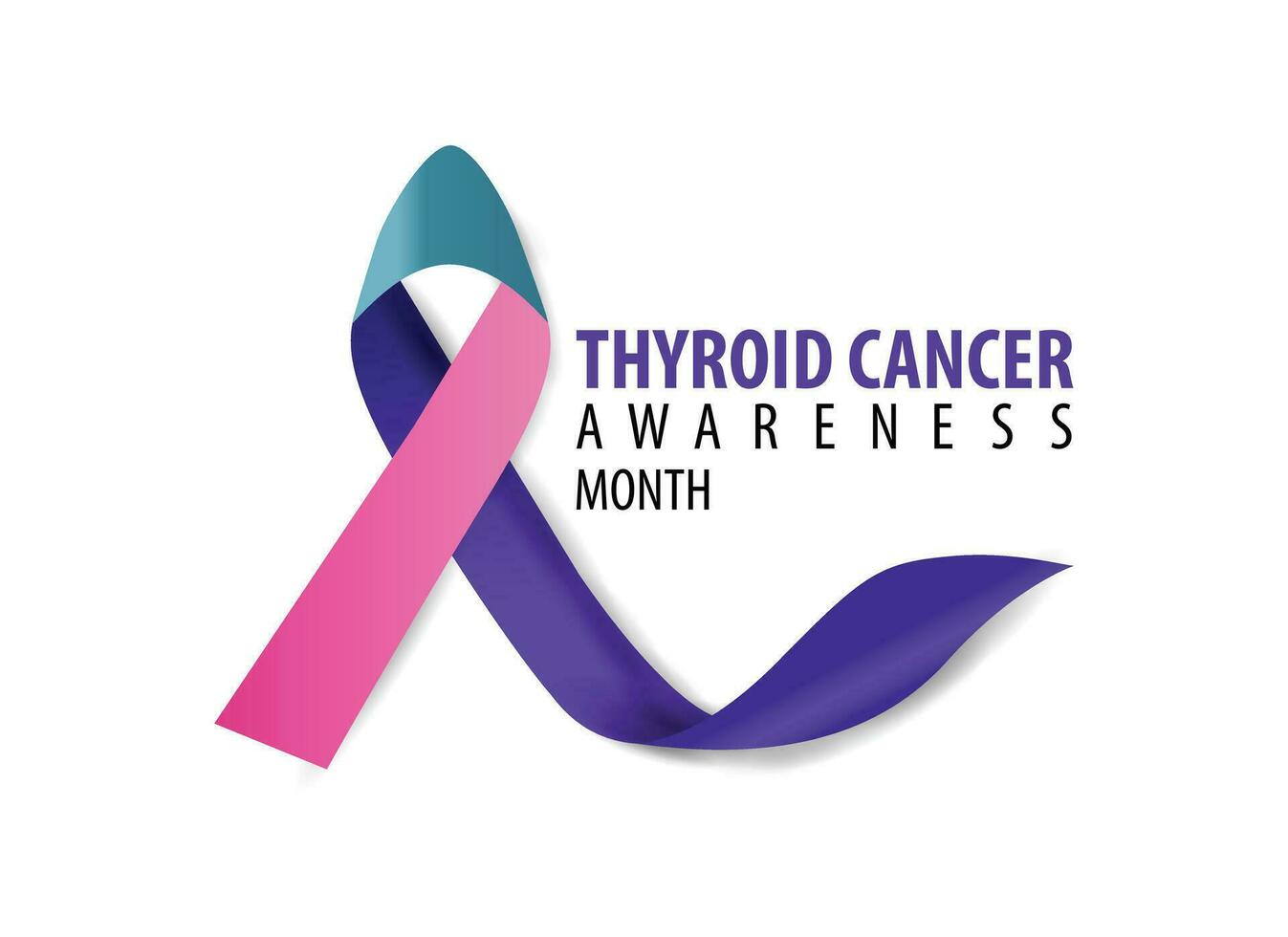 Thyroid cancer awareness month September. Calligraphy Poster Design. Realistic Teal and Pink and Blue Ribbon. September is Cancer Awareness Month. vector