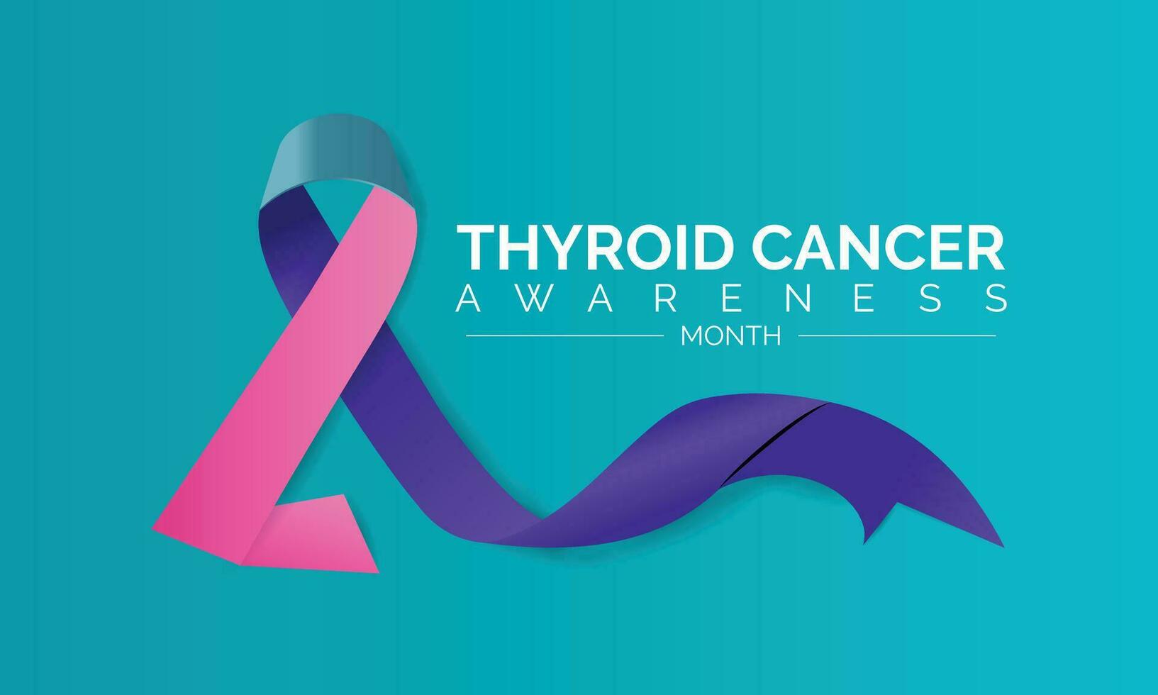 Thyroid cancer awareness month September. Calligraphy Poster Design. Realistic Teal and Pink and Blue Ribbon. September is Cancer Awareness Month. vector