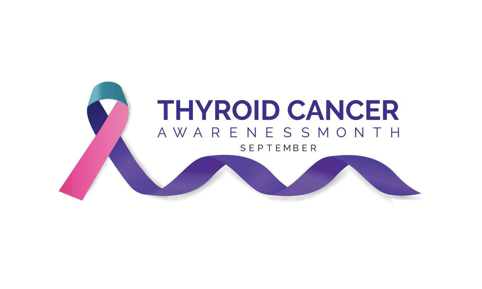 Thyroid cancer awareness month September. Calligraphy Poster Design. Realistic Teal and Pink and Blue Ribbon. September is Cancer Awareness Month. vector