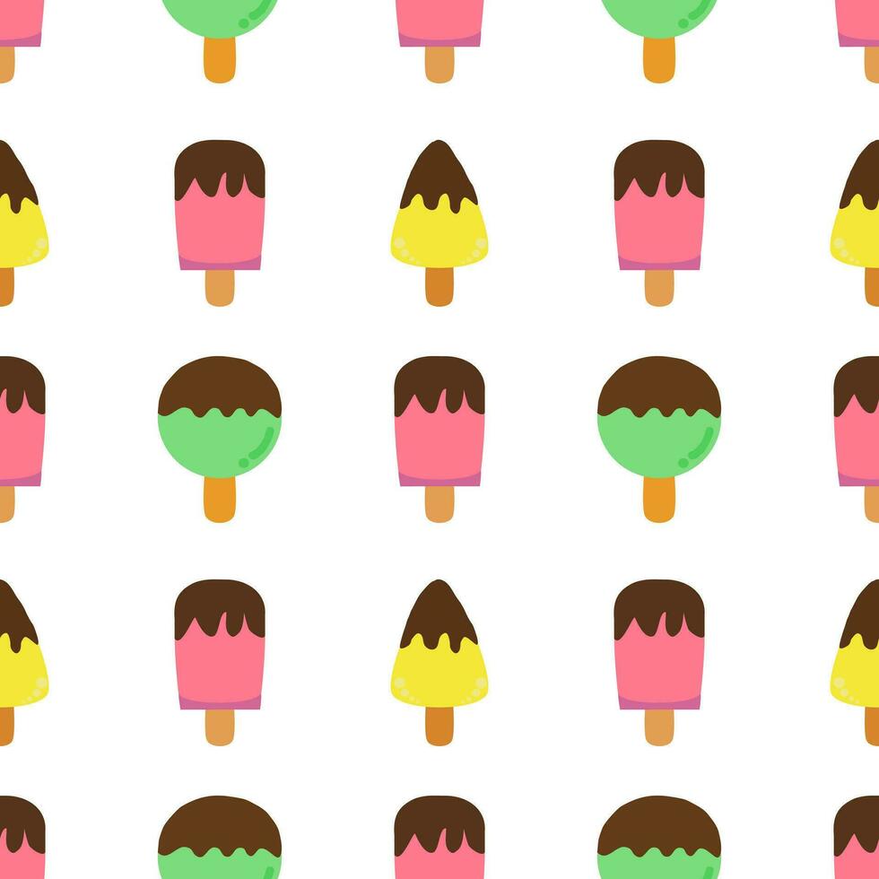 Seamless pattern with ice cream stick drawing on white background. vector