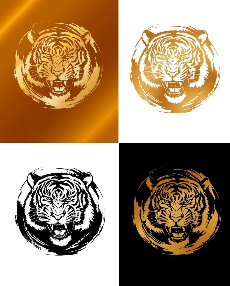 Head of a roaring gold tiger. vector