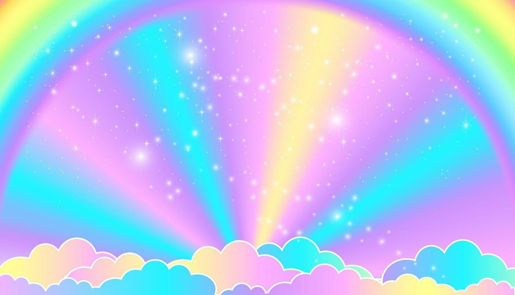 Rainbow background with unicorn with and stars. vector