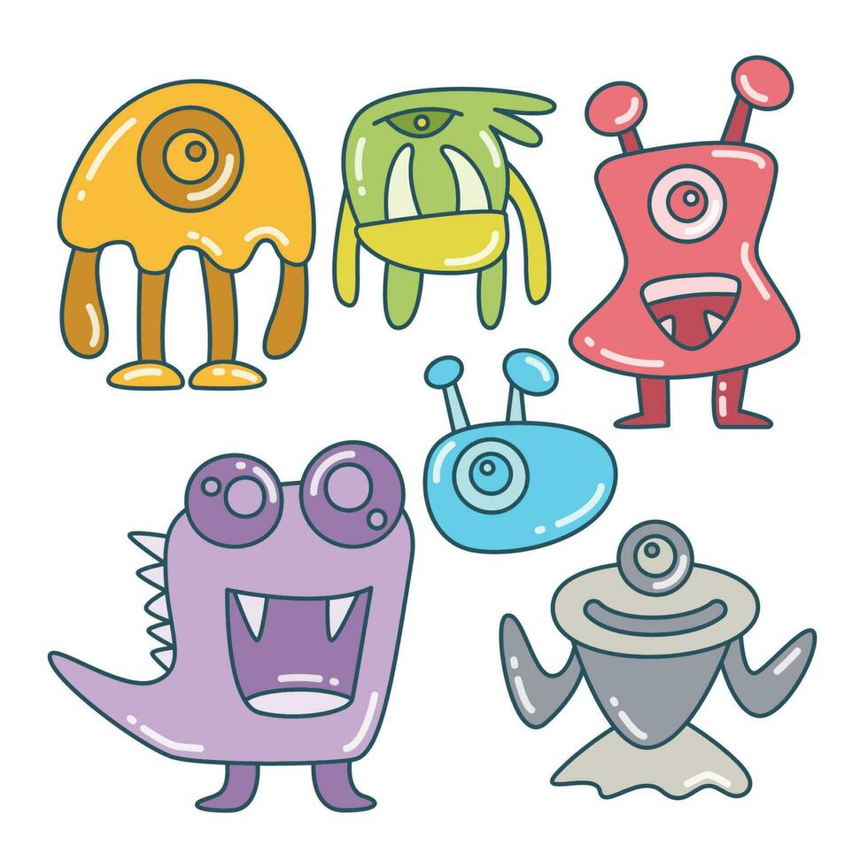 cute and funny doodle monster character color design theme vector