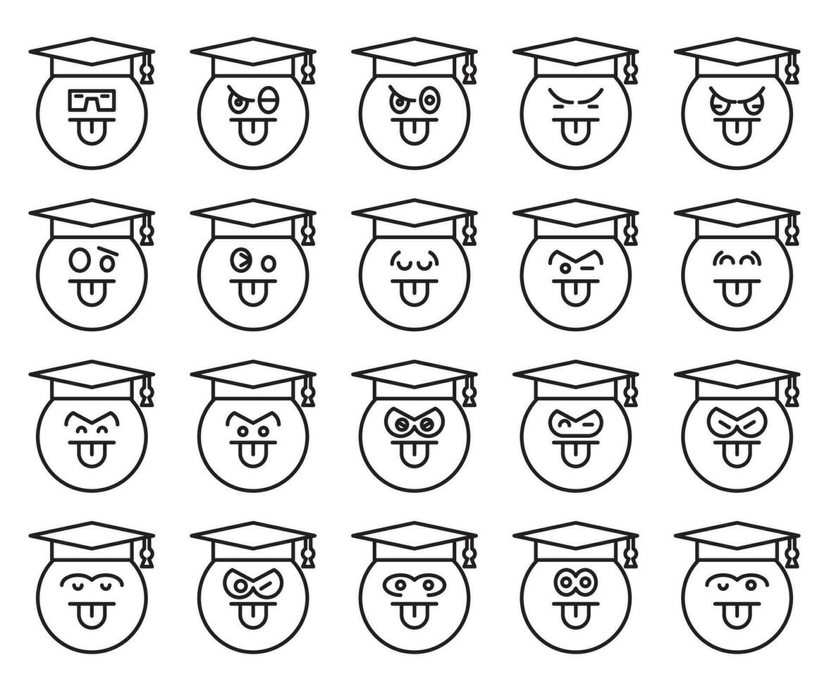 graduado estudiante emoticones conjunto vector