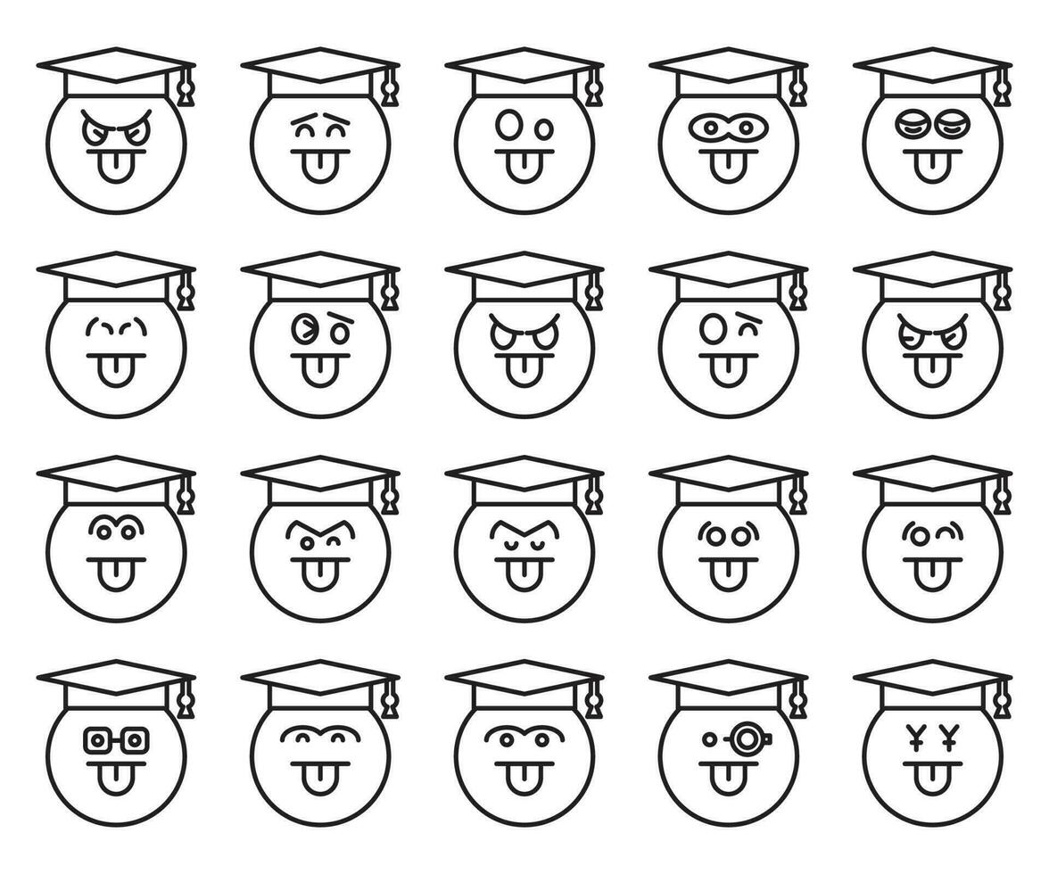 graduated student emoticons set vector