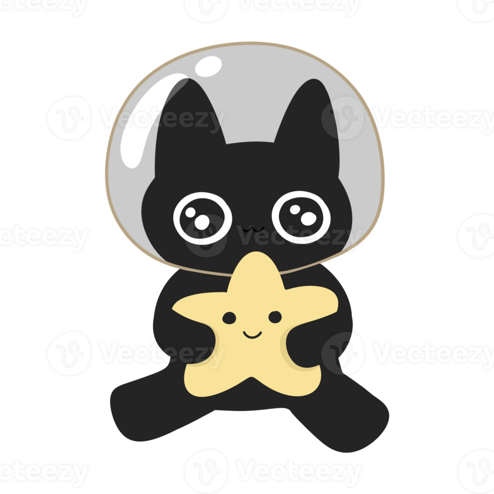 cute black cat astronaut hug star in space png
