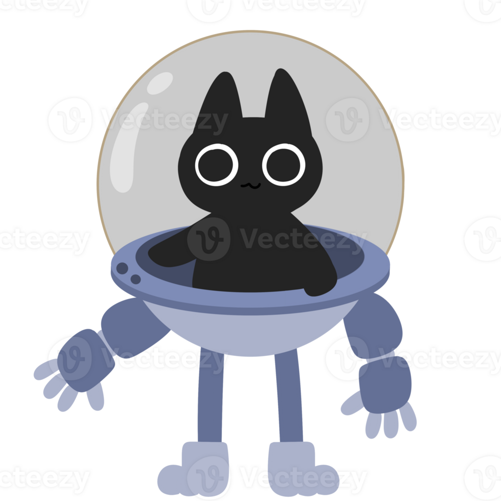 cute black cat astronaut robot in space png
