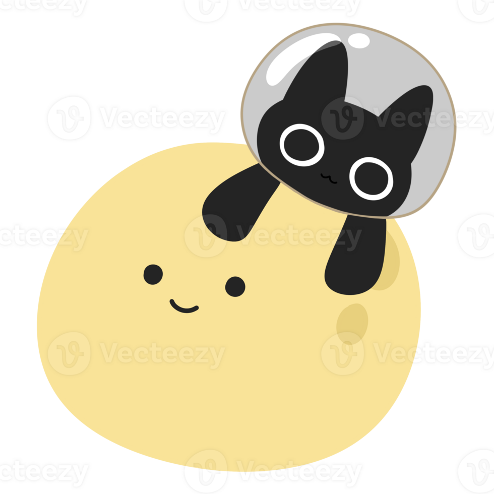 cute black cat astronaut and moon in space png