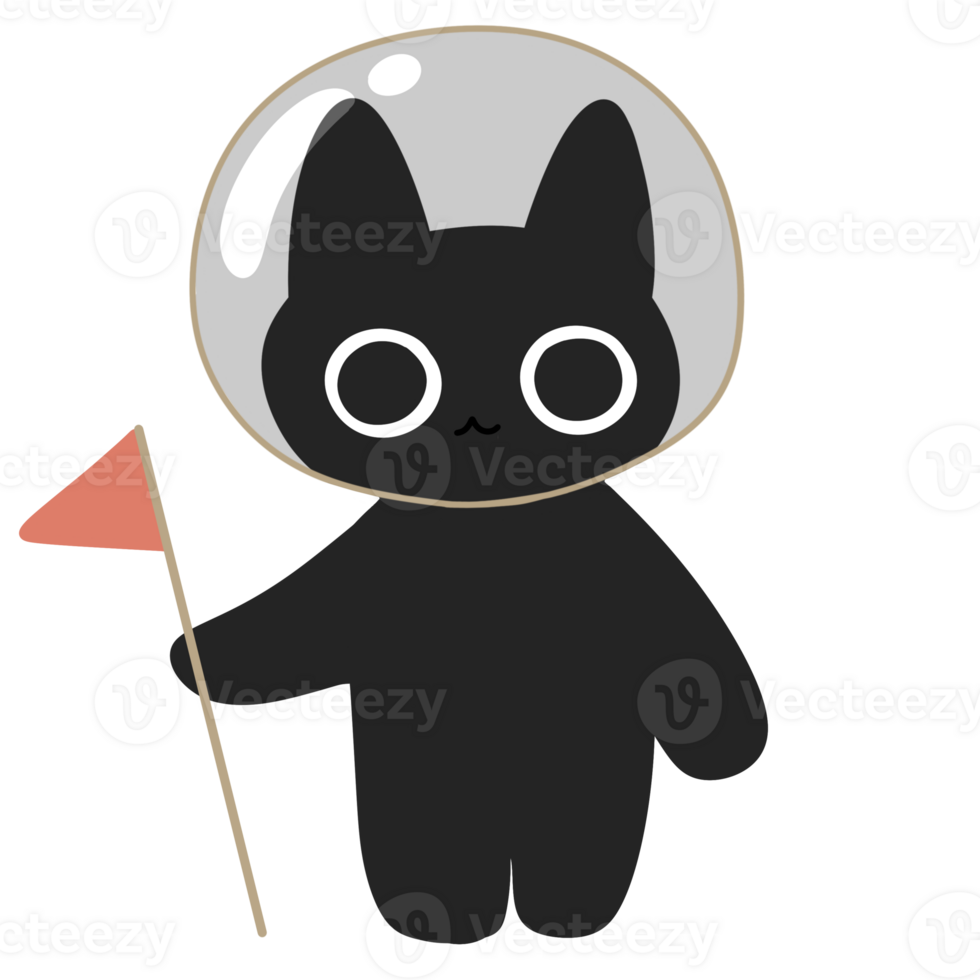cute black cat astronaut in space png