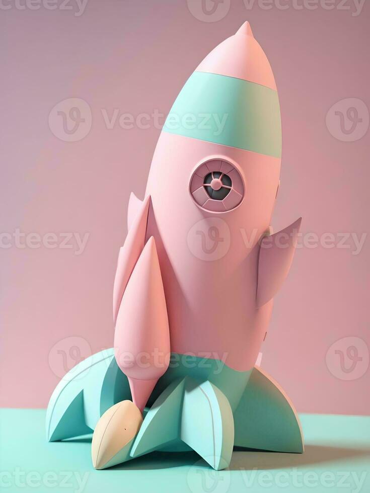 Rocket on the background of clouds. Space travel concept. AI Generated. photo