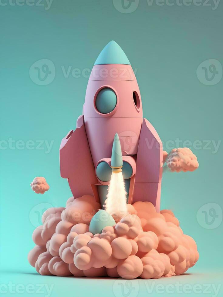 Rocket on the background of clouds. Space travel concept. AI Generated. photo